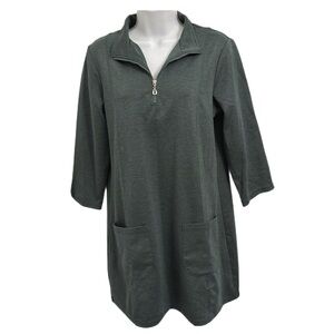 NorthStyle 3/4 Sleeve Zip Up Mock Neck Pockets Tunic Dress Green Size S